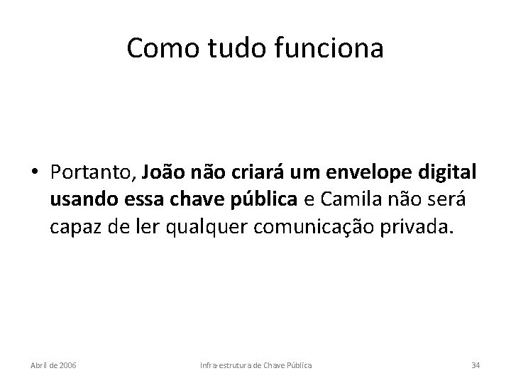 Como tudo funciona • Portanto, João não criará um envelope digital usando essa chave