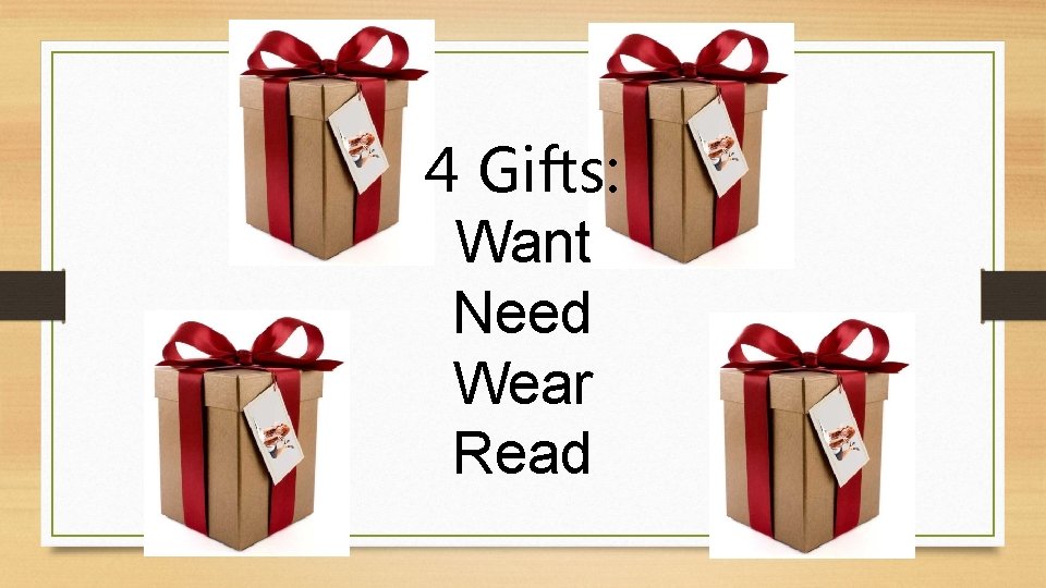 4 Gifts: Want Need Wear Read 