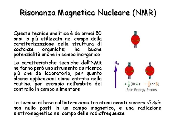 Risonanza Magnetica Nucleare (NMR) Questa tecnica analitica è da ormai 50 anni la più