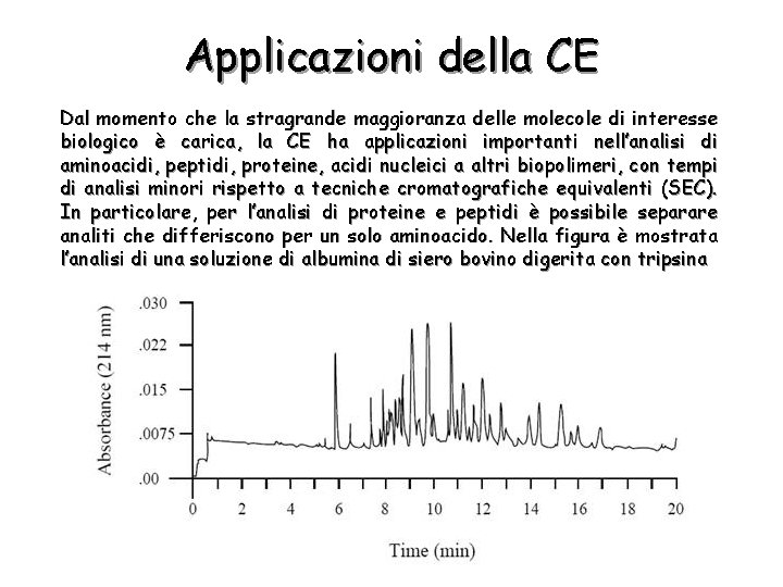 Applicazioni della CE Dal momento che la stragrande maggioranza delle molecole di interesse biologico