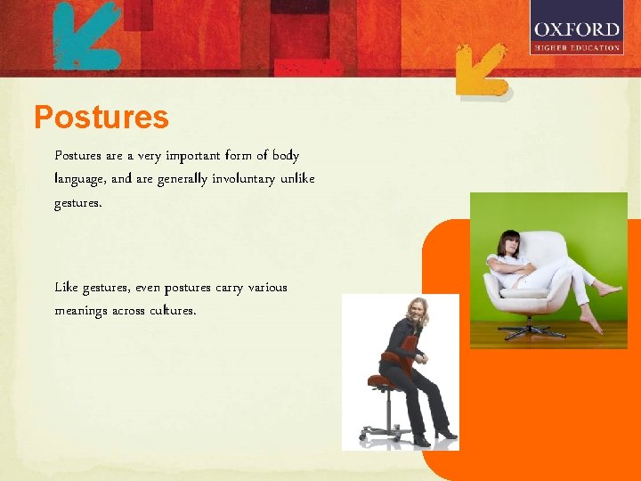 Postures are a very important form of body language, and are generally involuntary unlike