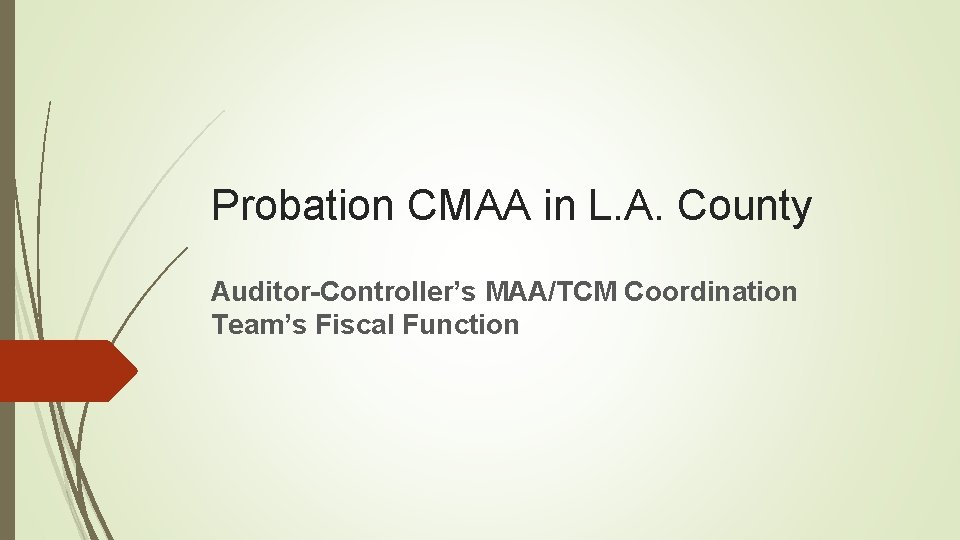 Probation CMAA in L. A. County Auditor-Controller’s MAA/TCM Coordination Team’s Fiscal Function 