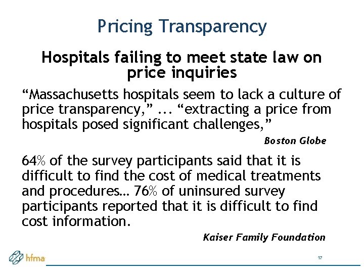 Pricing Transparency Hospitals failing to meet state law on price inquiries “Massachusetts hospitals seem