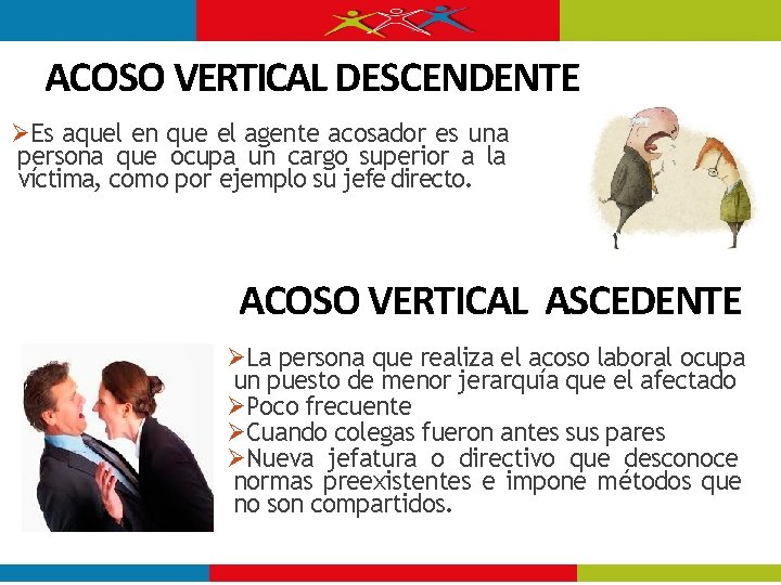 ACOSO VERTICAL DESCENDENTE Es aquel en que el agente acosador es una persona que ACOSO VERTICAL DESCENDENTE Es aquel en que el agente acosador es una persona que