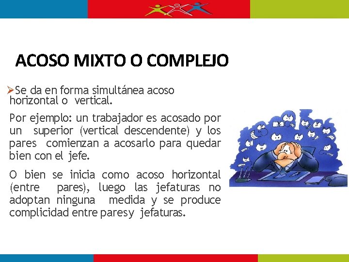 ACOSO MIXTO O COMPLEJO Se da en forma simultánea acoso horizontal o vertical. Por ACOSO MIXTO O COMPLEJO Se da en forma simultánea acoso horizontal o vertical. Por