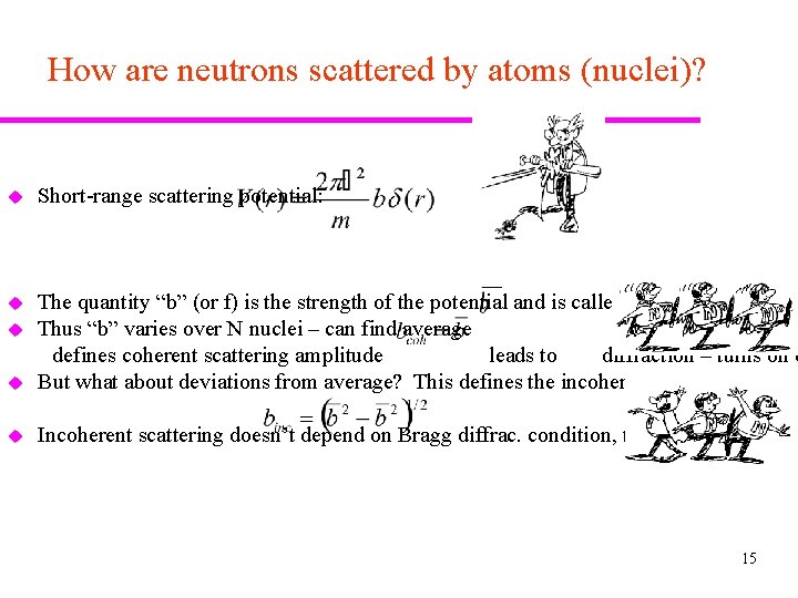 How are neutrons scattered by atoms (nuclei)? u Short-range scattering potential: The quantity “b”