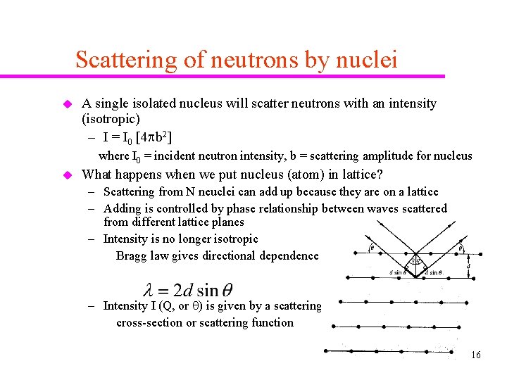 Scattering of neutrons by nuclei u u A single isolated nucleus will scatter neutrons