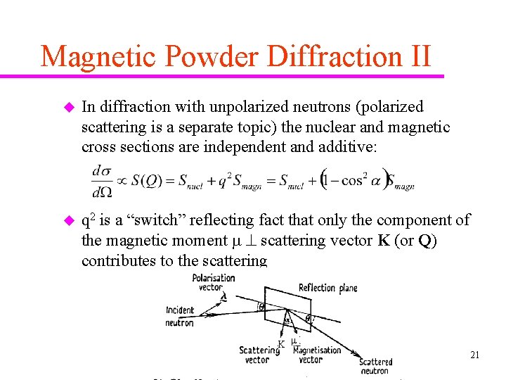 Magnetic Powder Diffraction II u In diffraction with unpolarized neutrons (polarized scattering is a