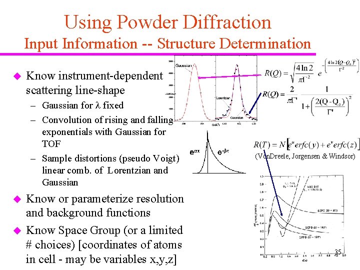 Using Powder Diffraction Input Information -- Structure Determination u Know instrument-dependent scattering line-shape –