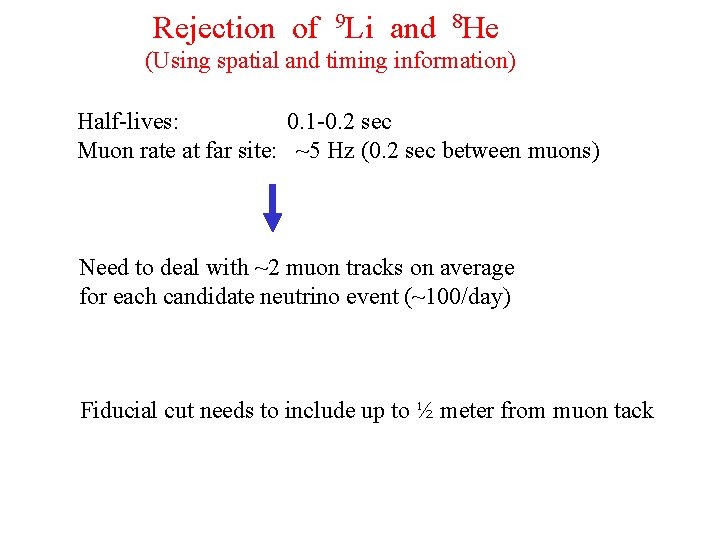 Rejection of 9 Li and 8 He (Using spatial and timing information) Half-lives: 0.