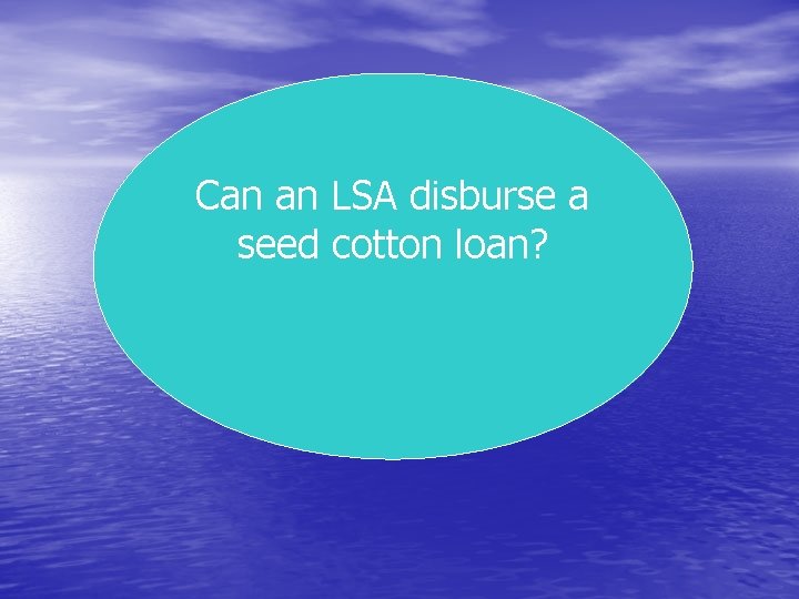 Can an LSA disburse a seed cotton loan? 