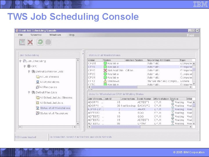 TWS Job Scheduling Console © 2005 IBM Corporation 