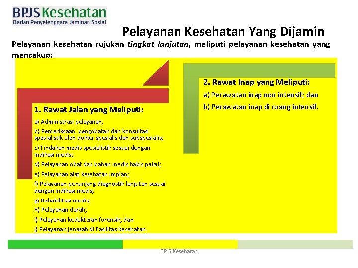 Pelayanan Kesehatan Yang Dijamin Pelayanan kesehatan rujukan tingkat lanjutan, meliputi pelayanan kesehatan yang mencakup: