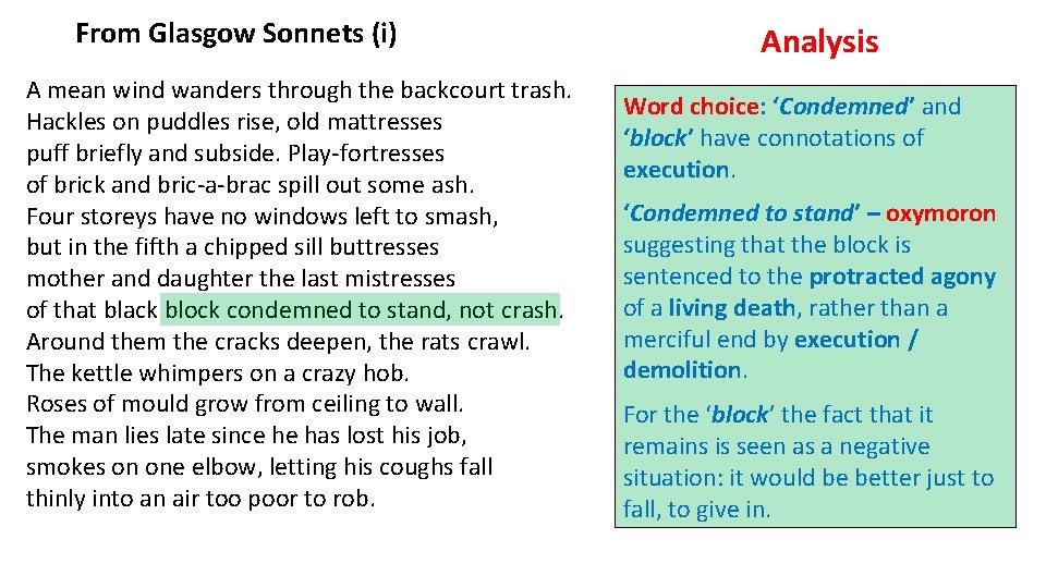 From Glasgow Sonnets (i) A mean wind wanders through the backcourt trash. Hackles on