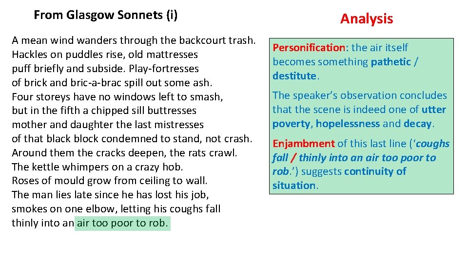 From Glasgow Sonnets (i) A mean wind wanders through the backcourt trash. Hackles on