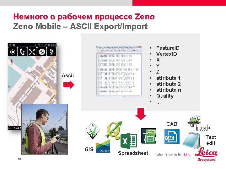 Немного о рабочем процессе Zeno Mobile – ASCII Export/Import • • • Ascii Feature.