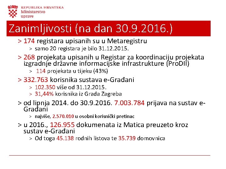 Zanimljivosti (na dan 30. 9. 2016. ) ˃ 174 registara upisanih su u Metaregistru