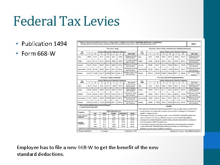 Federal Tax Levies • Publication 1494 • Form 668 -W Employee has to file