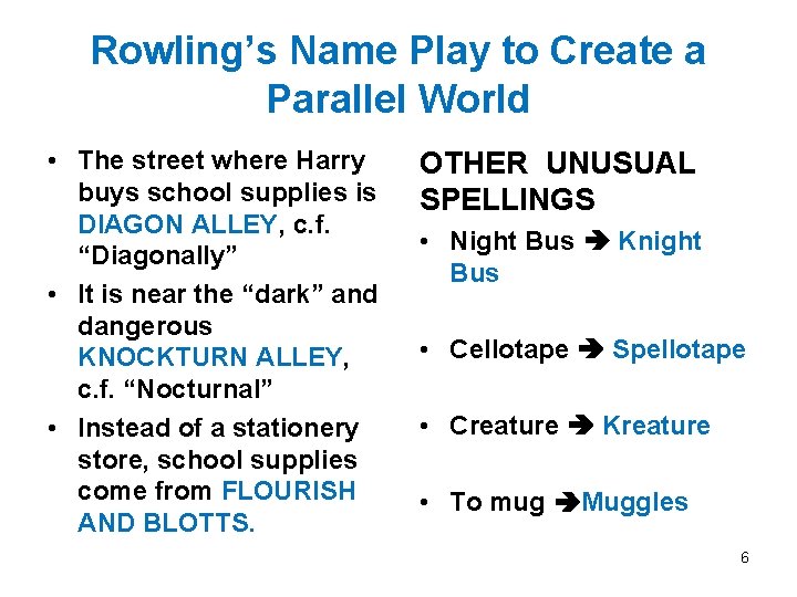 Rowling’s Name Play to Create a Parallel World • The street where Harry buys