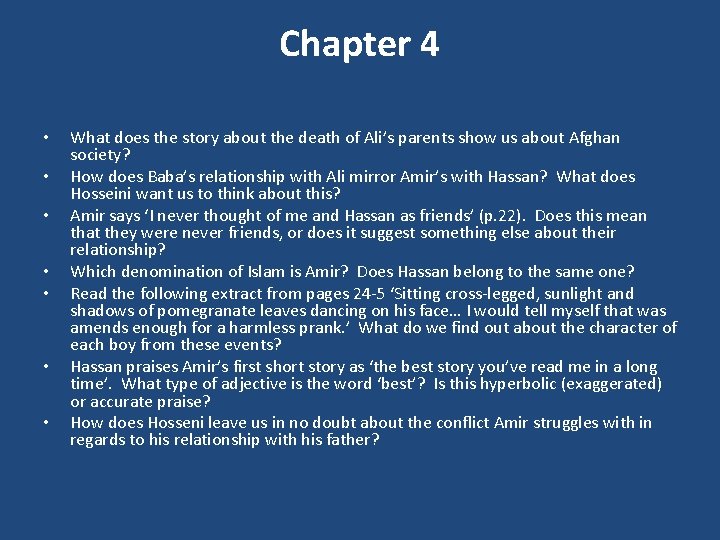 Chapter 4 • • What does the story about the death of Ali’s parents