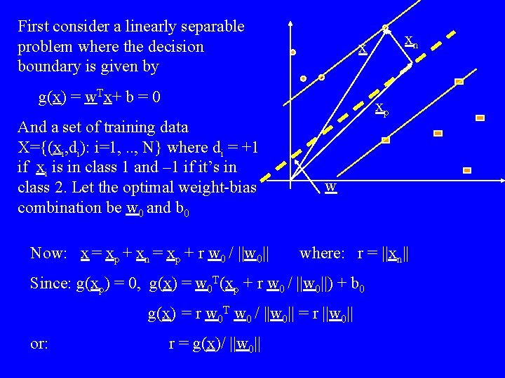 First consider a linearly separable problem where the decision boundary is given by g(x)