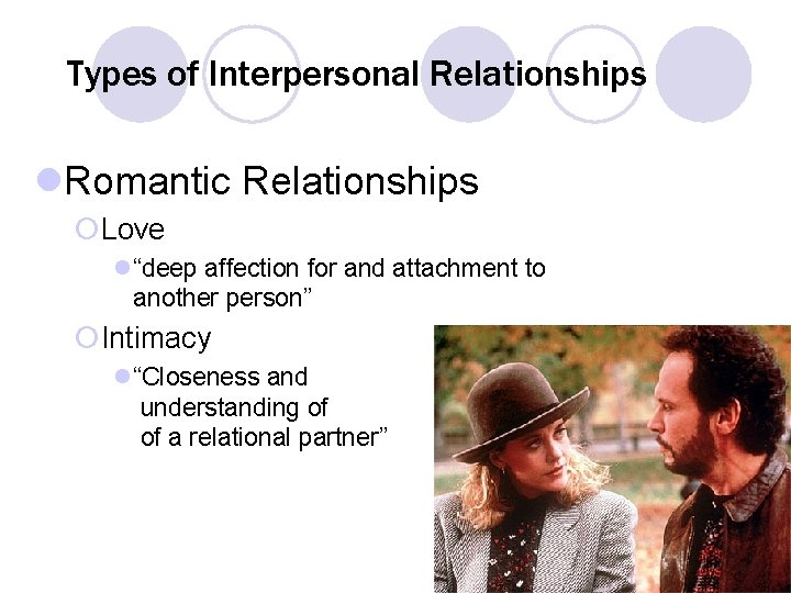 Types of Interpersonal Relationships l. Romantic Relationships ¡Love l“deep affection for and attachment to