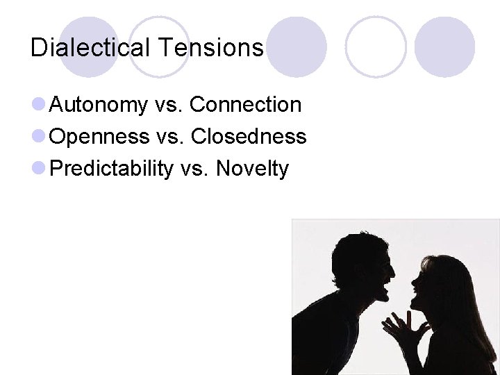 Dialectical Tensions l Autonomy vs. Connection l Openness vs. Closedness l Predictability vs. Novelty