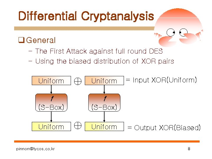 Differential Cryptanalysis q General – The First Attack against full round DES – Using