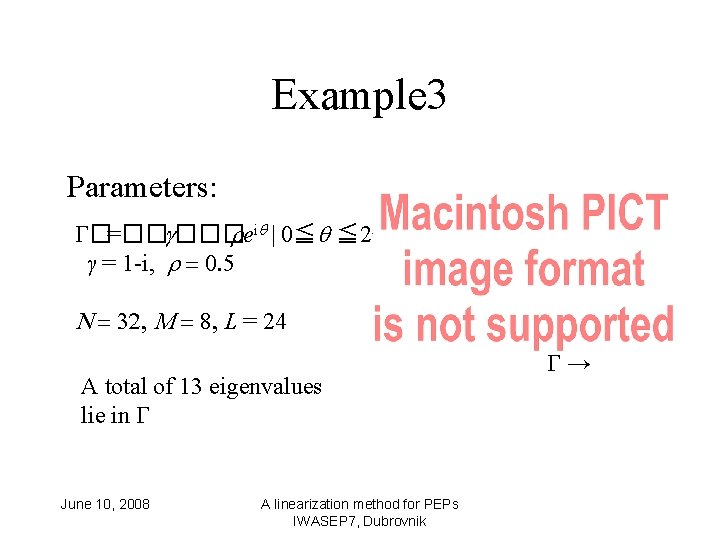 Example 3 Parameters: Γ�=�� ��� ei | 0≦ ≦ 2 } γ = 1