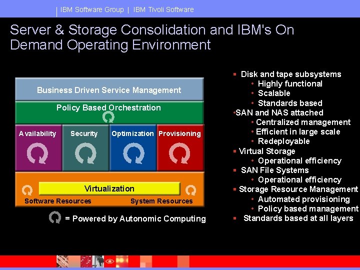 IBM Software Group | IBM Tivoli Software Server & Storage Consolidation and IBM's On