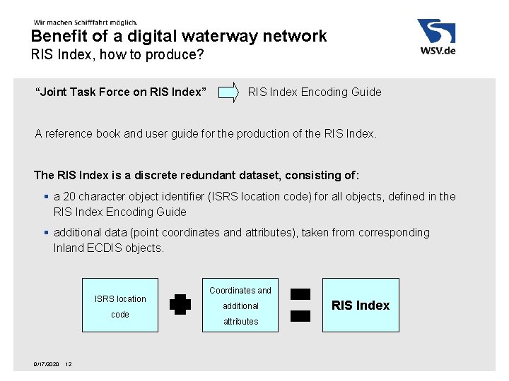 Benefit of a digital waterway network RIS Index, how to produce? “Joint Task Force