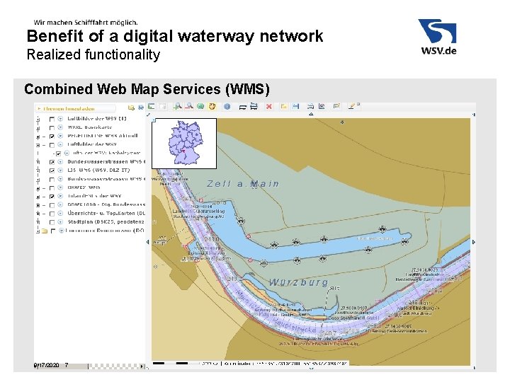 Benefit of a digital waterway network Realized functionality Combined Web Map Services (WMS) 9/17/2020