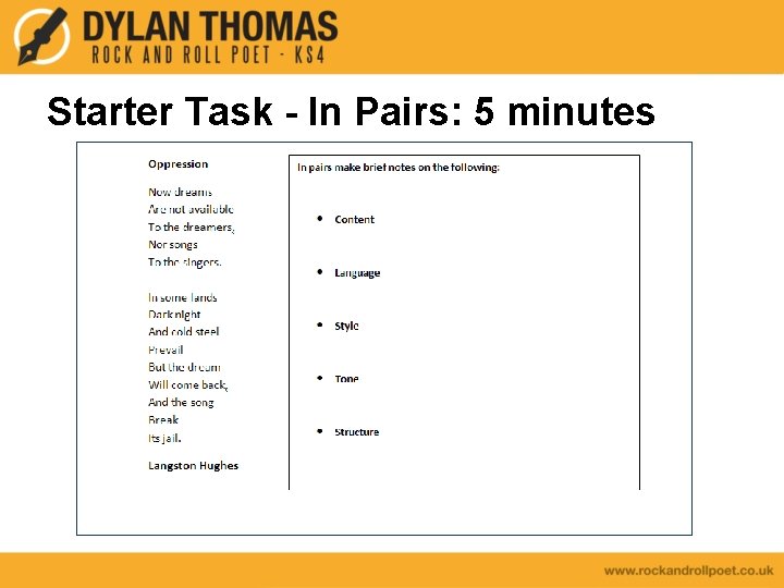 Starter Task - In Pairs: 5 minutes 