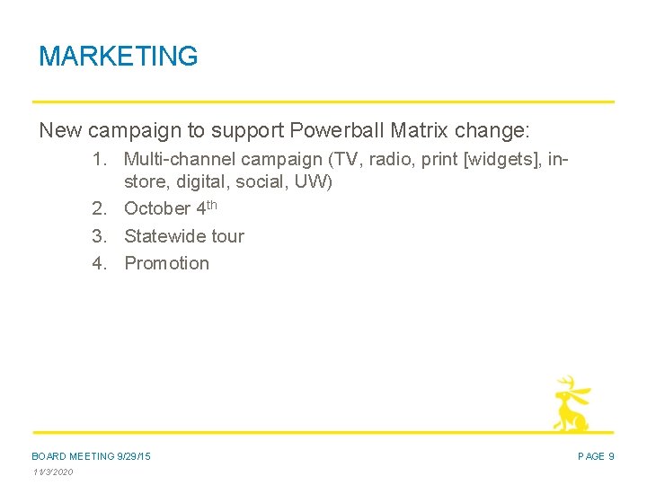 MARKETING New campaign to support Powerball Matrix change: 1. Multi-channel campaign (TV, radio, print