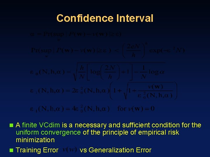 Confidence Interval A finite VCdim is a necessary and sufficient condition for the uniform