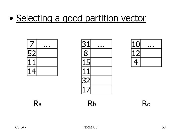  • Selecting a good partition vector CS 347 7. . . 52 11