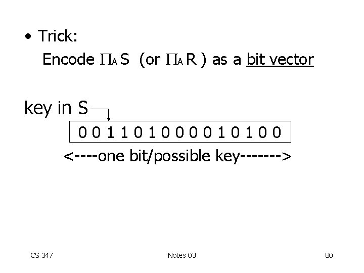  • Trick: Encode A S (or A R ) as a bit vector