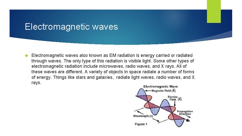 Electromagnetic waves also known as EM radiation is energy carried or radiated through waves.