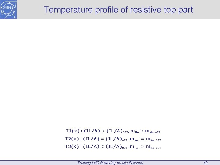 Temperature profile of resistive top part T 1(x) : (IL/A) > (IL/A)OPT, m. He