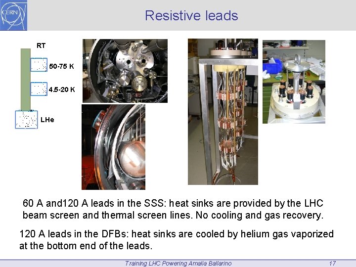 Resistive leads RT 50 -75 K 4. 5 -20 K LHe 60 A and