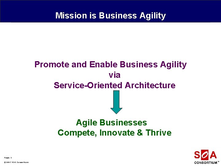 Mission is Business Agility Promote and Enable Business Agility via Service-Oriented Architecture Agile Businesses