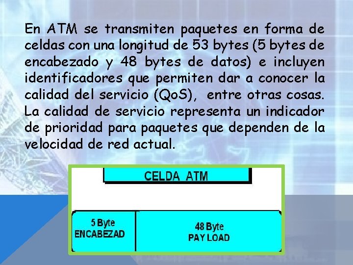 En ATM se transmiten paquetes en forma de celdas con una longitud de 53