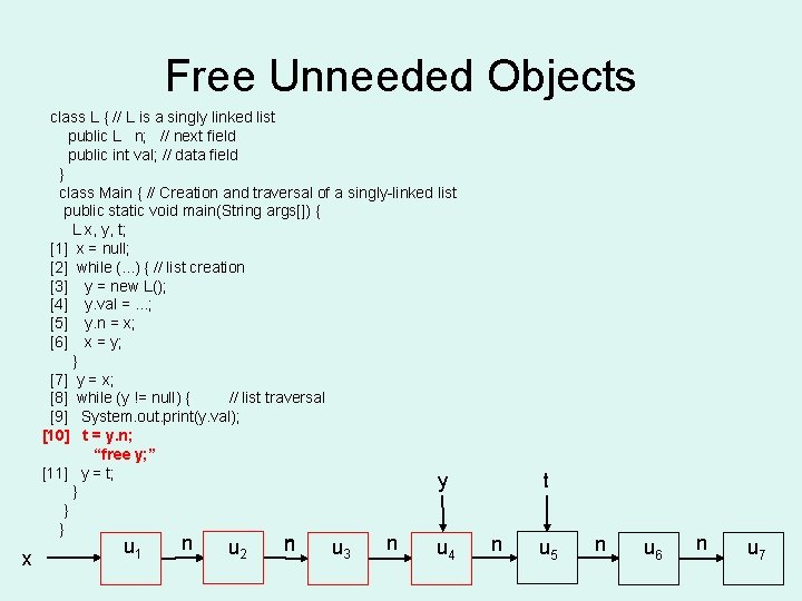 Free Unneeded Objects class L { // L is a singly linked list public