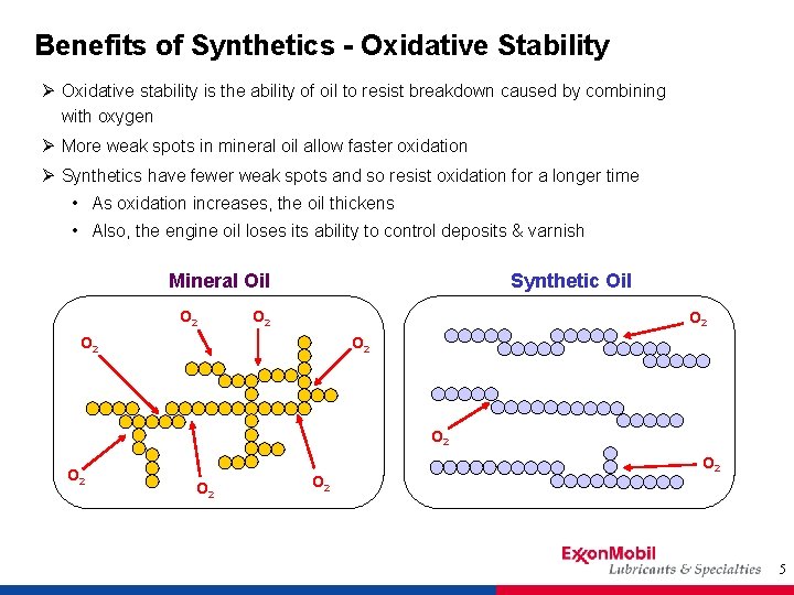 Benefits of Synthetics - Oxidative Stability Ø Oxidative stability is the ability of oil