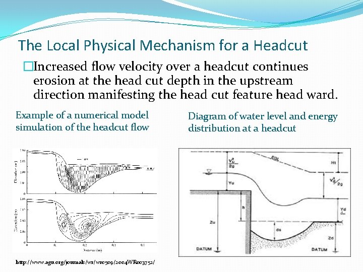 The Local Physical Mechanism for a Headcut �Increased flow velocity over a headcut continues