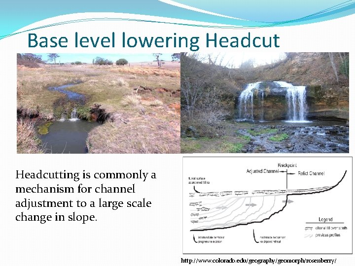 Base level lowering Headcutting is commonly a mechanism for channel adjustment to a large