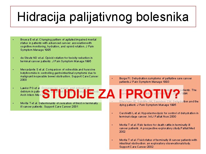 Hidracija palijativnog bolesnika • Bruera E et al. Changing pattern of agitated impaired mental