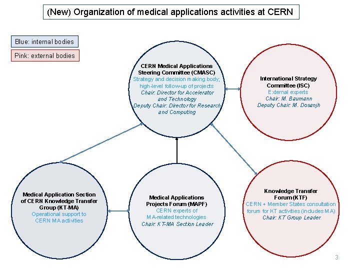 (New) Organization of medical applications activities at CERN Blue: internal bodies Pink: external bodies