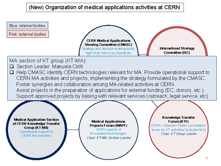 (New) Organization of medical applications activities at CERN Blue: internal bodies Pink: external bodies