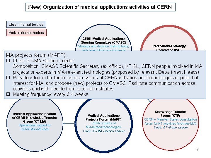 (New) Organization of medical applications activities at CERN Blue: internal bodies Pink: external bodies